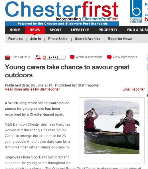 Chesterfirst article. Cheshire Young Careers sponsored by M&S Bank to do Outward Bound UK course. 6June2014 photography by © hcphotowork. crop